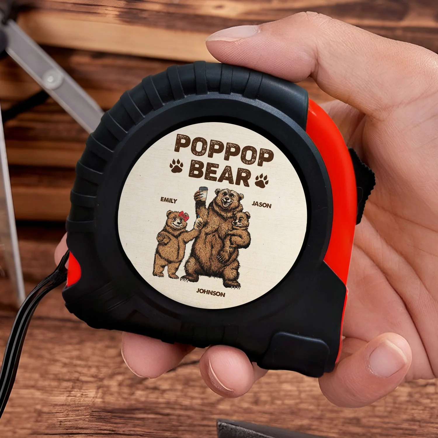 Papa Bear - Gift For Dad, Father, Grandfather, Grandpa - Personalized Tape Measure - Image 3
