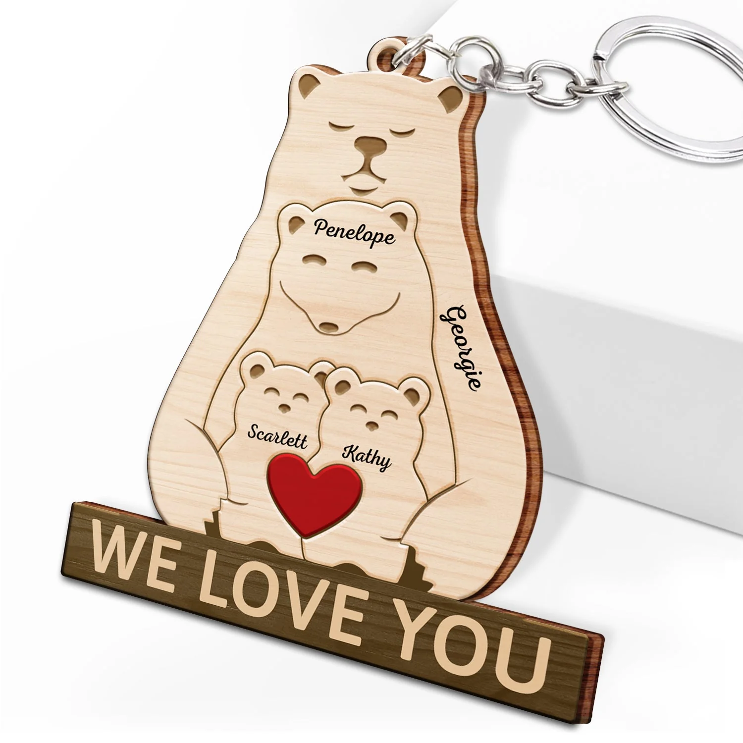Papa Bear Mama Bear - Gift For Parents, Father, Mother, Grandpa - Personalized Wooden Keychain - Image 2
