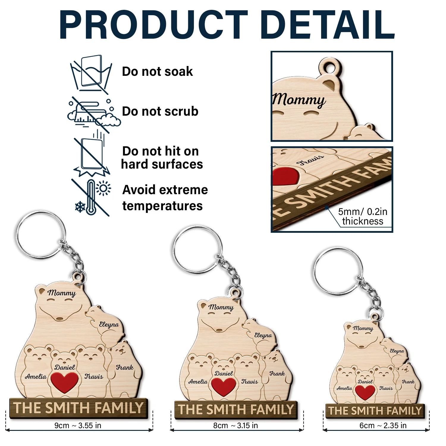 Papa Bear Mama Bear - Gift For Parents, Father, Mother, Grandpa - Personalized Wooden Keychain - Image 5