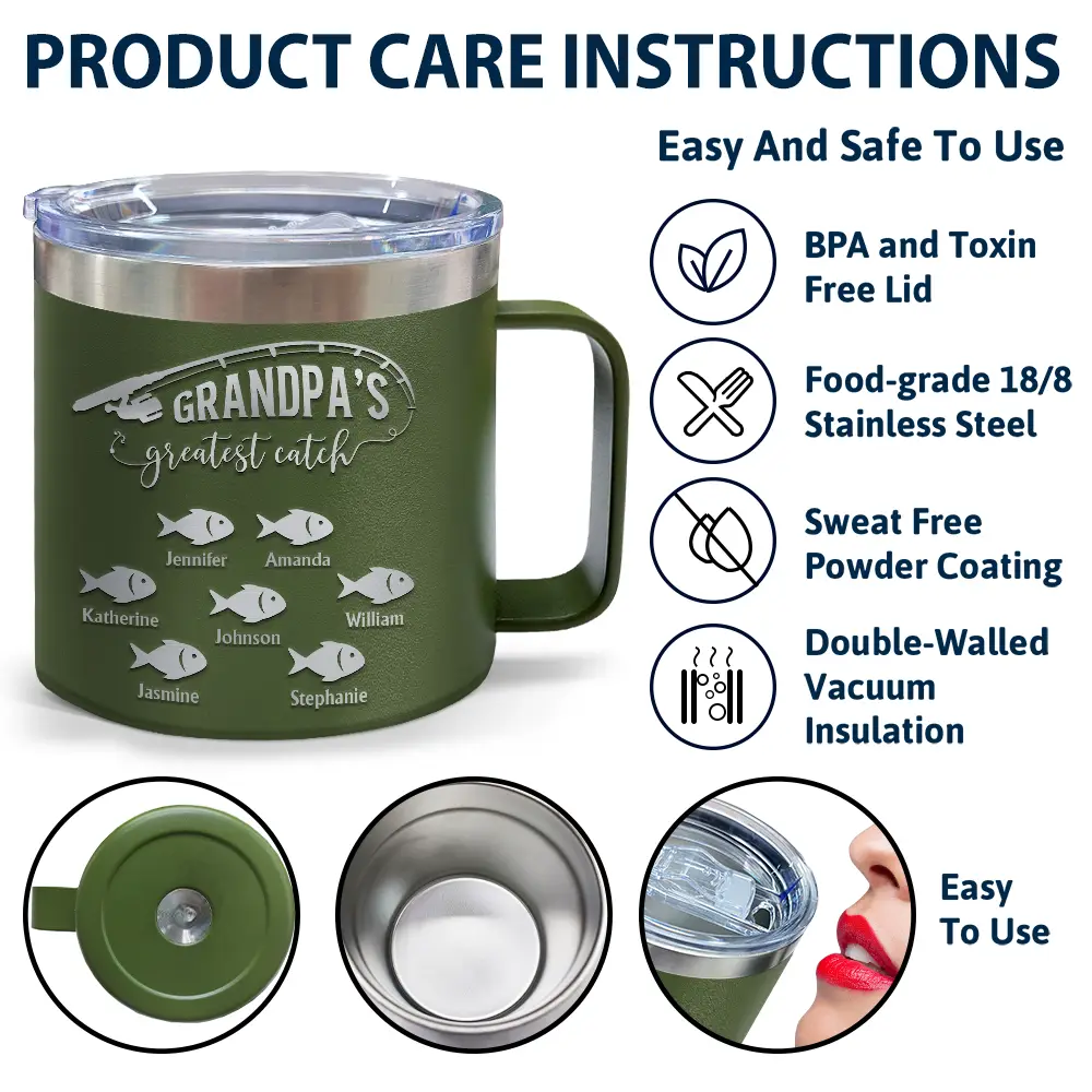 Papa Fishing - Personalized 14oz Stainless Steel Tumbler With Handle - Image 6