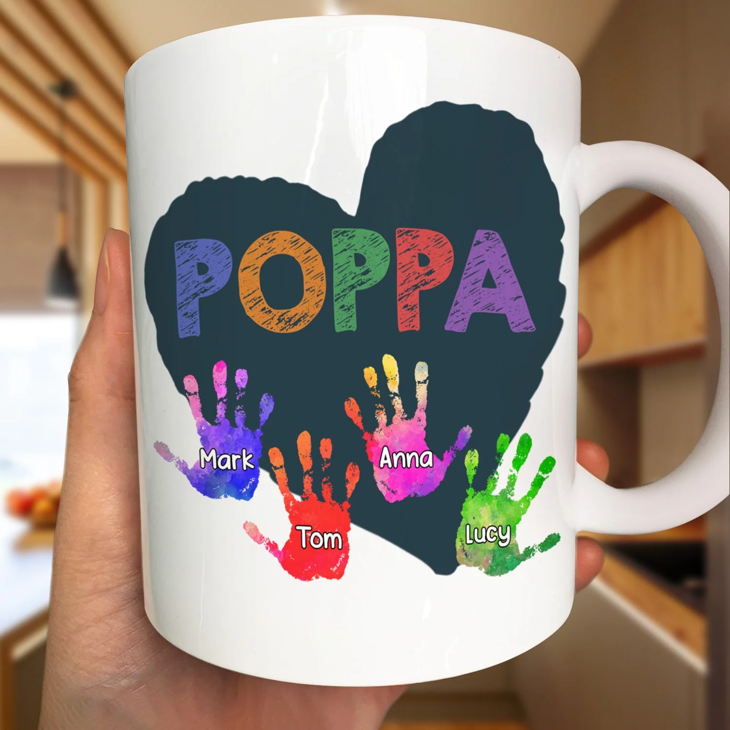 Papa Grandkids Hand Print - Personalized Mug - Image 3
