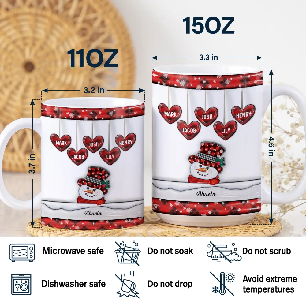 Papa Nana Snowman Christmas Grandparents - 3D Inflated Effect Printed Mug, Personalized White Edge-to-Edge Mug - Image 5