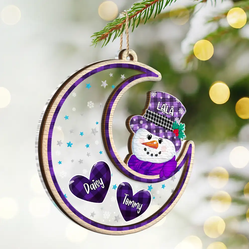 Papa Nana Snowman Christmas Grandparents - Personalized 2-Layered Mix Ornament - Image 2