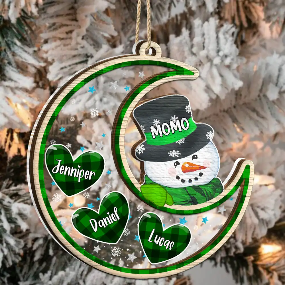 Papa Nana Snowman Christmas Grandparents - Personalized 2-Layered Mix Ornament - Image 3