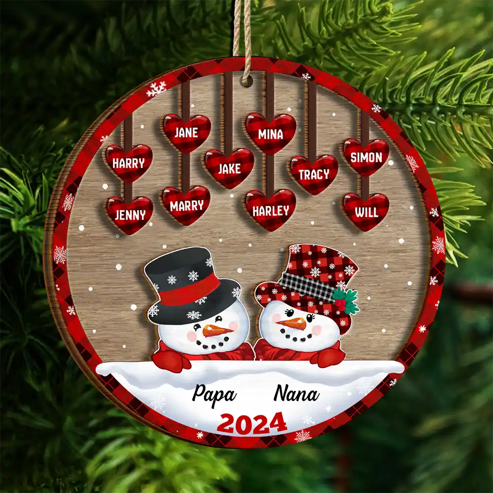 Papa Nana Snowman Christmas Grandparents - Personalized 2-Layered Wooden Ornament - Image 4