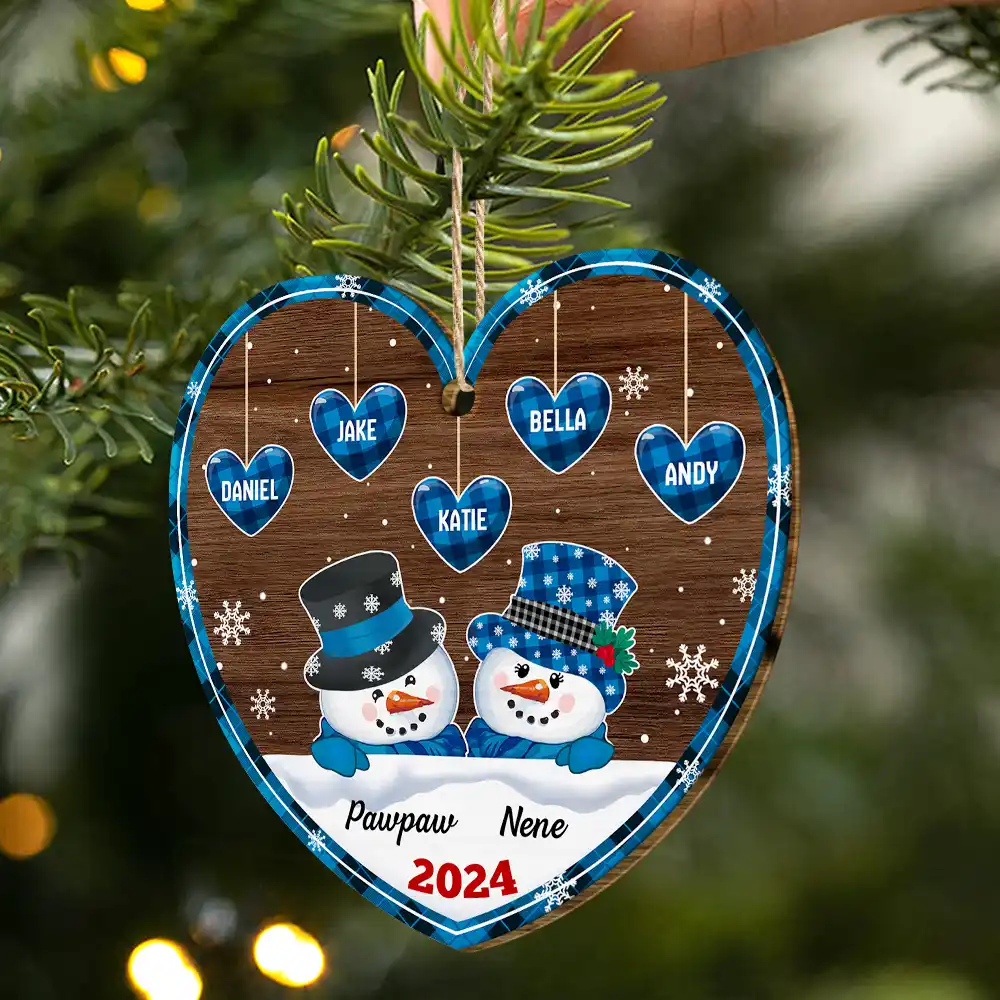 Papa Nana Snowman Christmas Grandparents - Personalized Custom Shaped Wooden Ornament - Image 2