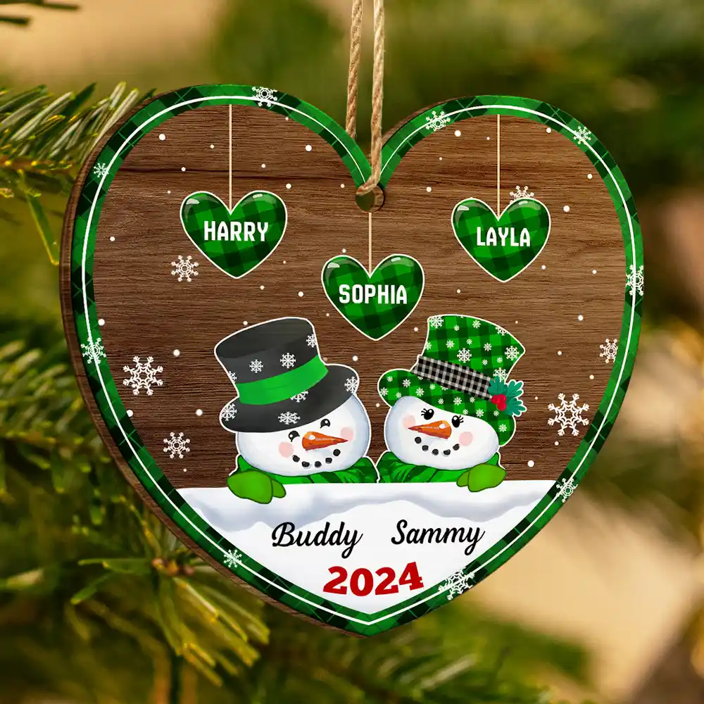 Papa Nana Snowman Christmas Grandparents - Personalized Custom Shaped Wooden Ornament - Image 3