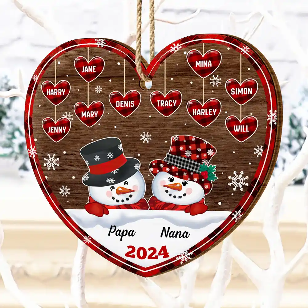 Papa Nana Snowman Christmas Grandparents - Personalized Custom Shaped Wooden Ornament - Image 4