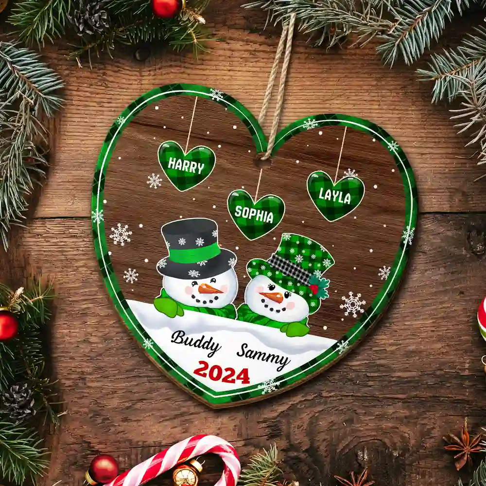 Papa Nana Snowman Christmas Grandparents - Personalized Custom Shaped Wooden Ornament - Image 5
