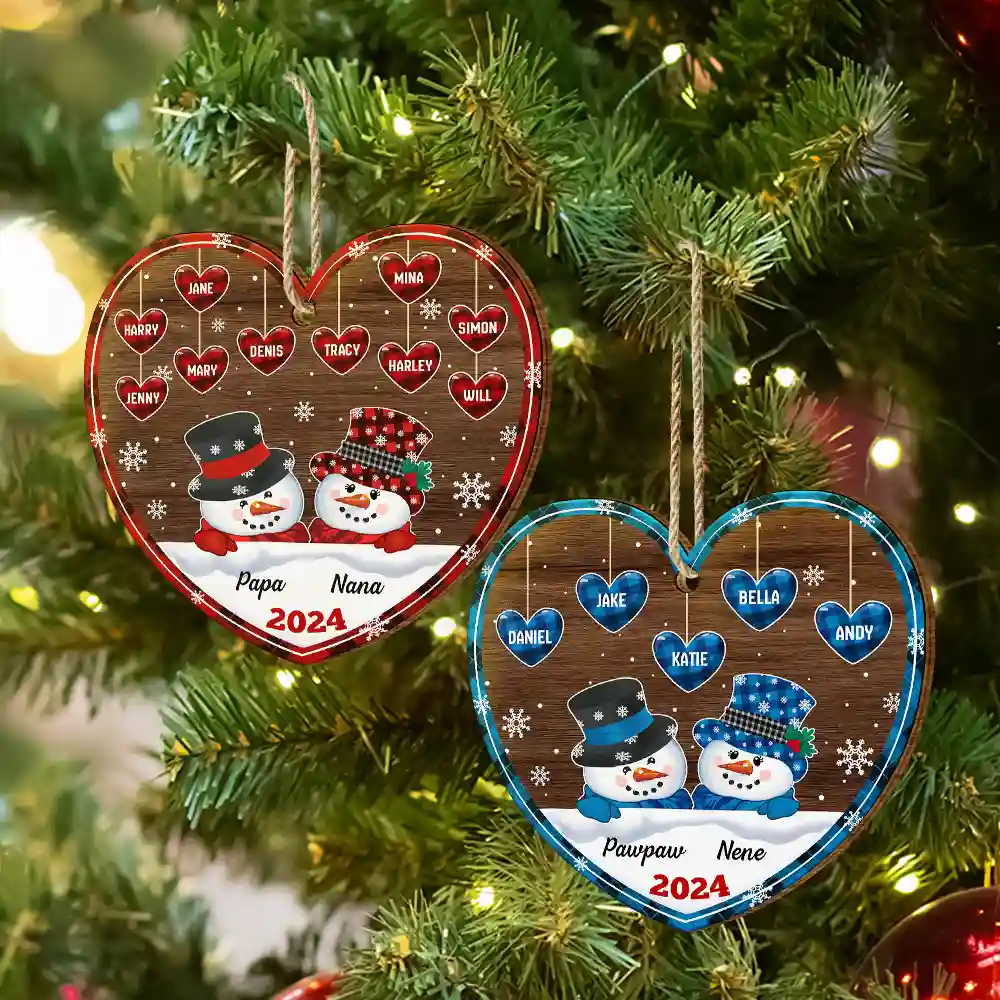 Papa Nana Snowman Christmas Grandparents - Personalized Custom Shaped Wooden Ornament - Image 6