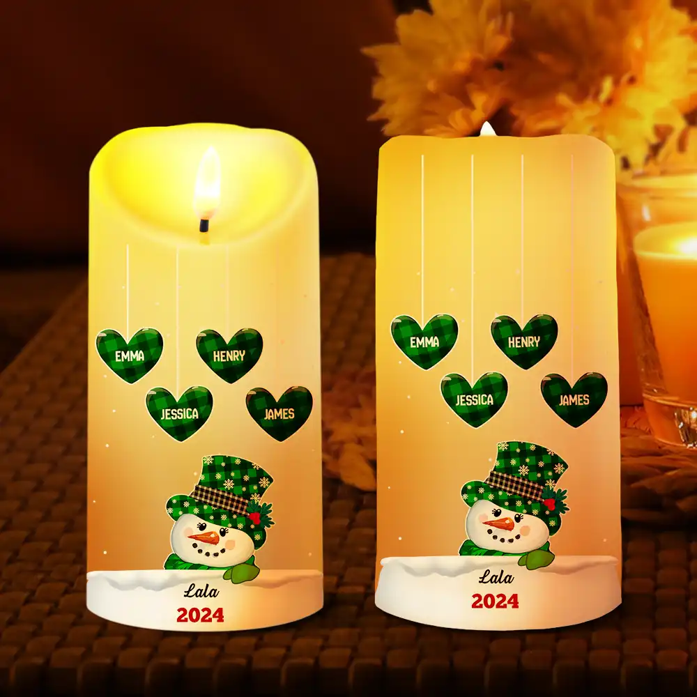 Papa Nana Snowman Christmas Grandparents - Personalized Flameless LED Candle - Image 2