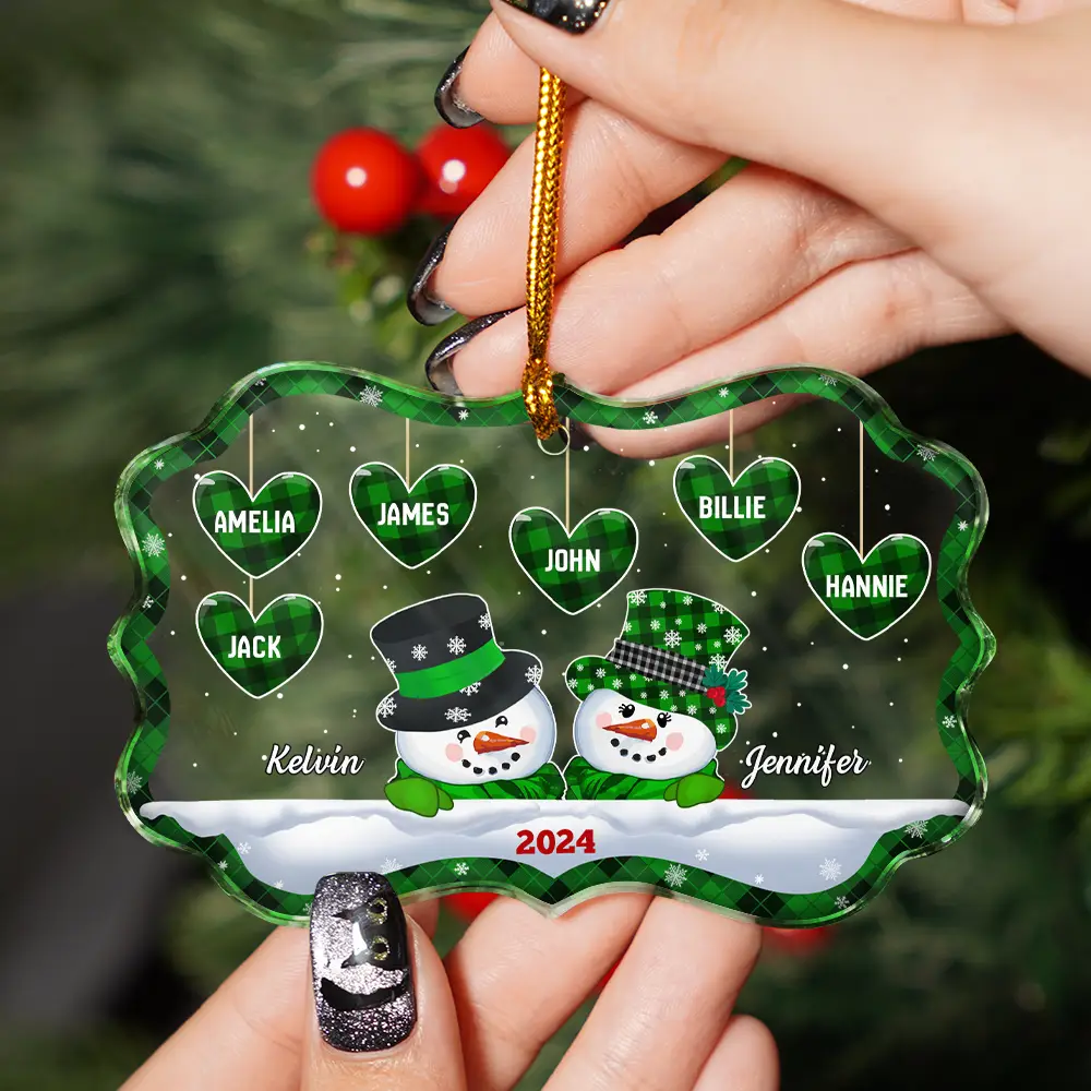 Papa Nana Snowman Christmas Grandparents - Personalized Medallion Glass Ornament - Image 2