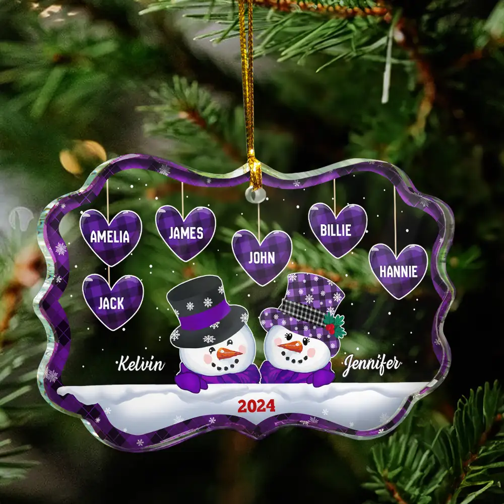 Papa Nana Snowman Christmas Grandparents - Personalized Medallion Glass Ornament - Image 4