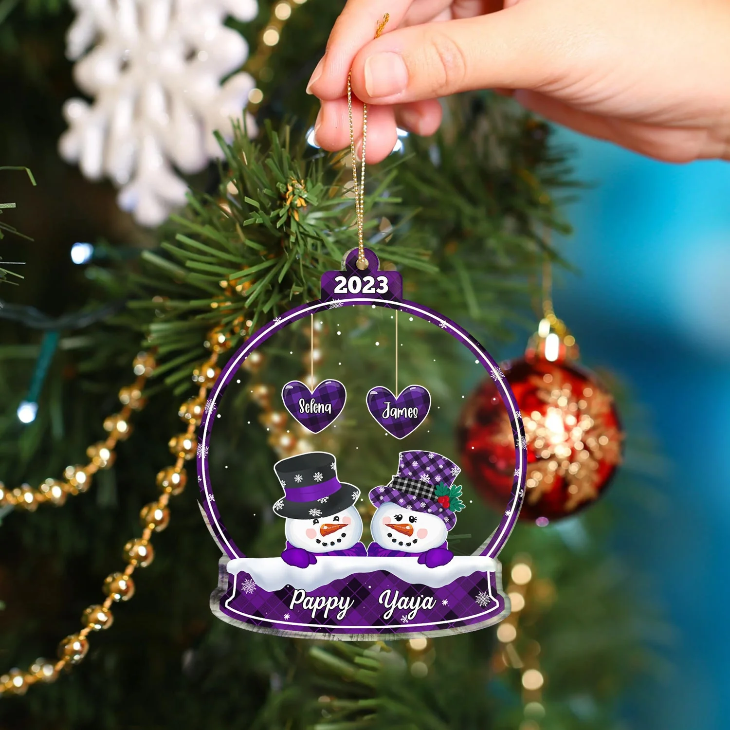 Papa Nana Snowman - Christmas, Loving Gift For Grandpa, Grandma, Grandparents - Personalized Custom Shaped Acrylic Ornament - Image 4