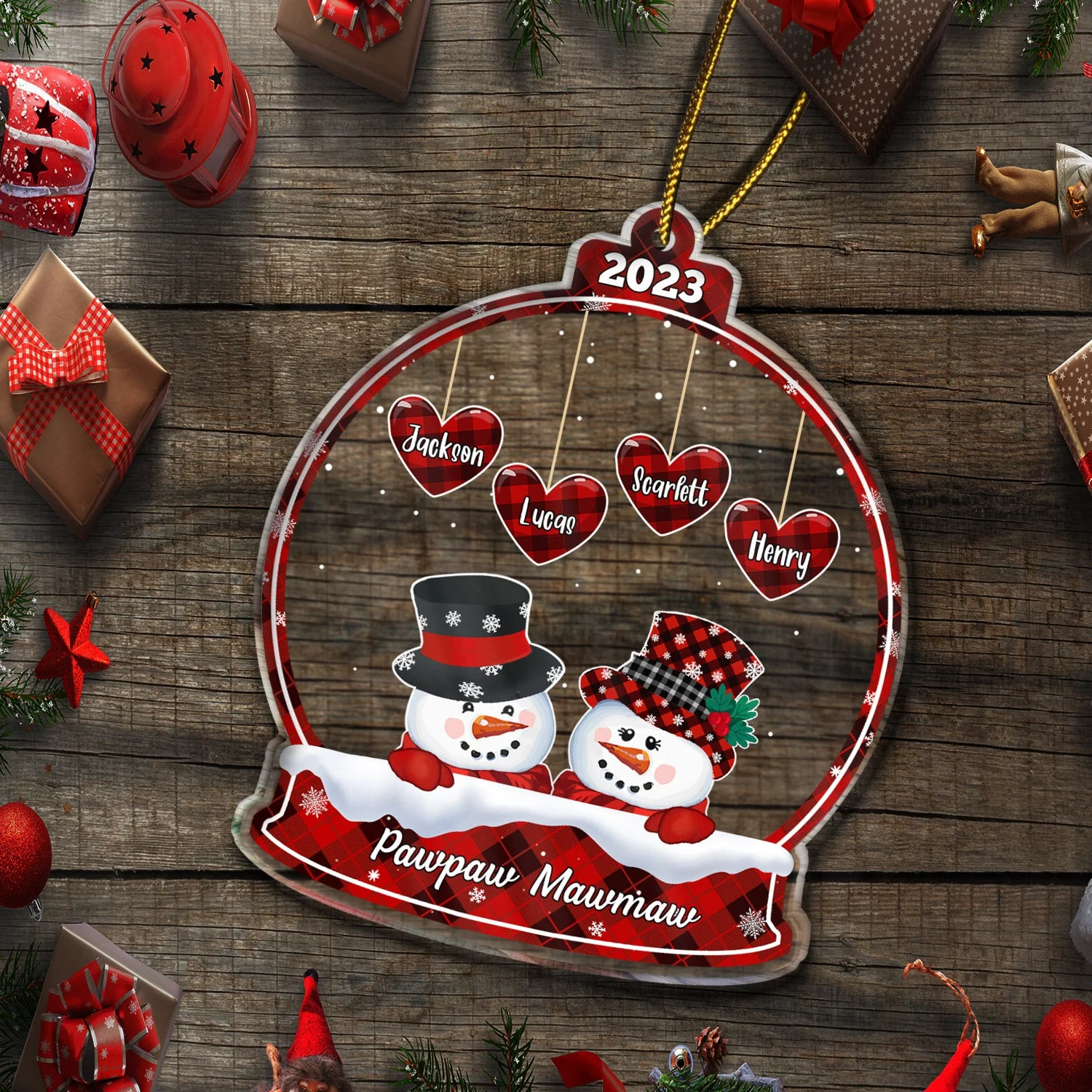 Papa Nana Snowman - Christmas, Loving Gift For Grandpa, Grandma, Grandparents - Personalized Custom Shaped Acrylic Ornament - Image 5