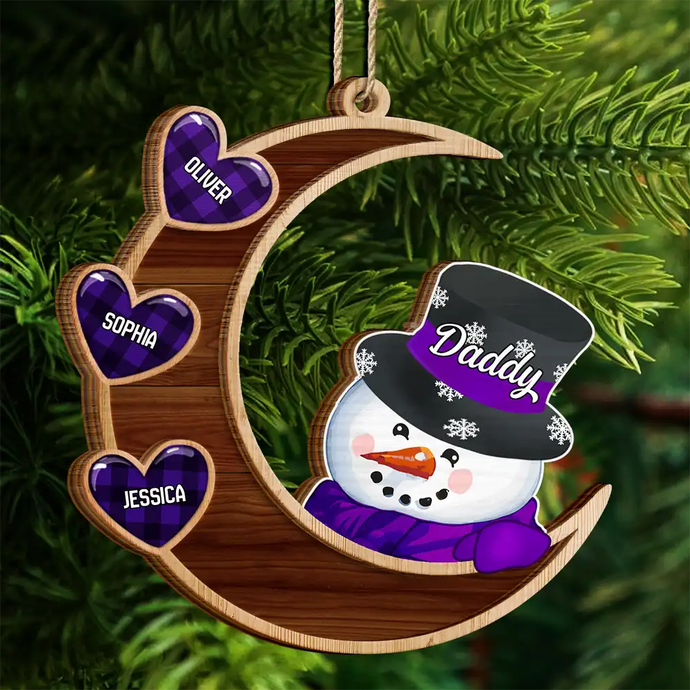 Papa Nana Snowman Family Christmas Grandparents - Personalized 2-Layered Wooden Ornament - Image 4