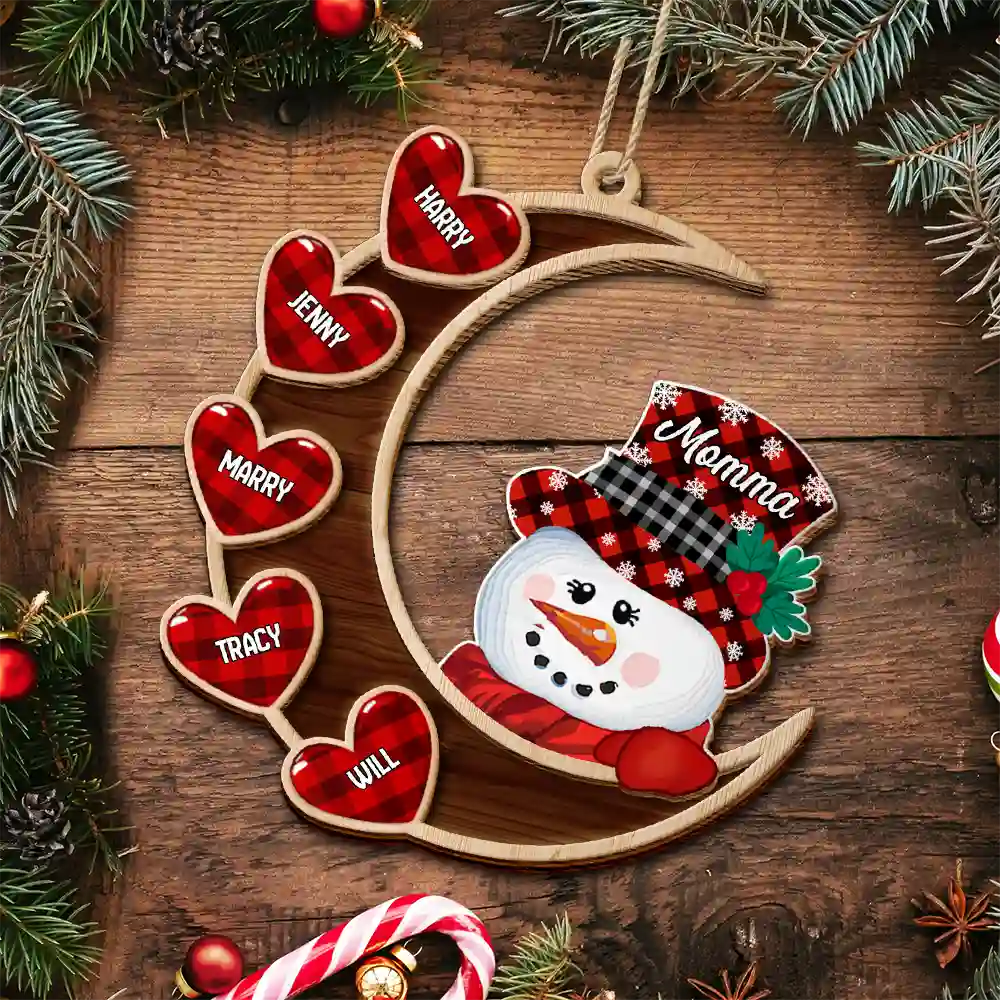 Papa Nana Snowman Family Christmas Grandparents - Personalized 2-Layered Wooden Ornament - Image 5