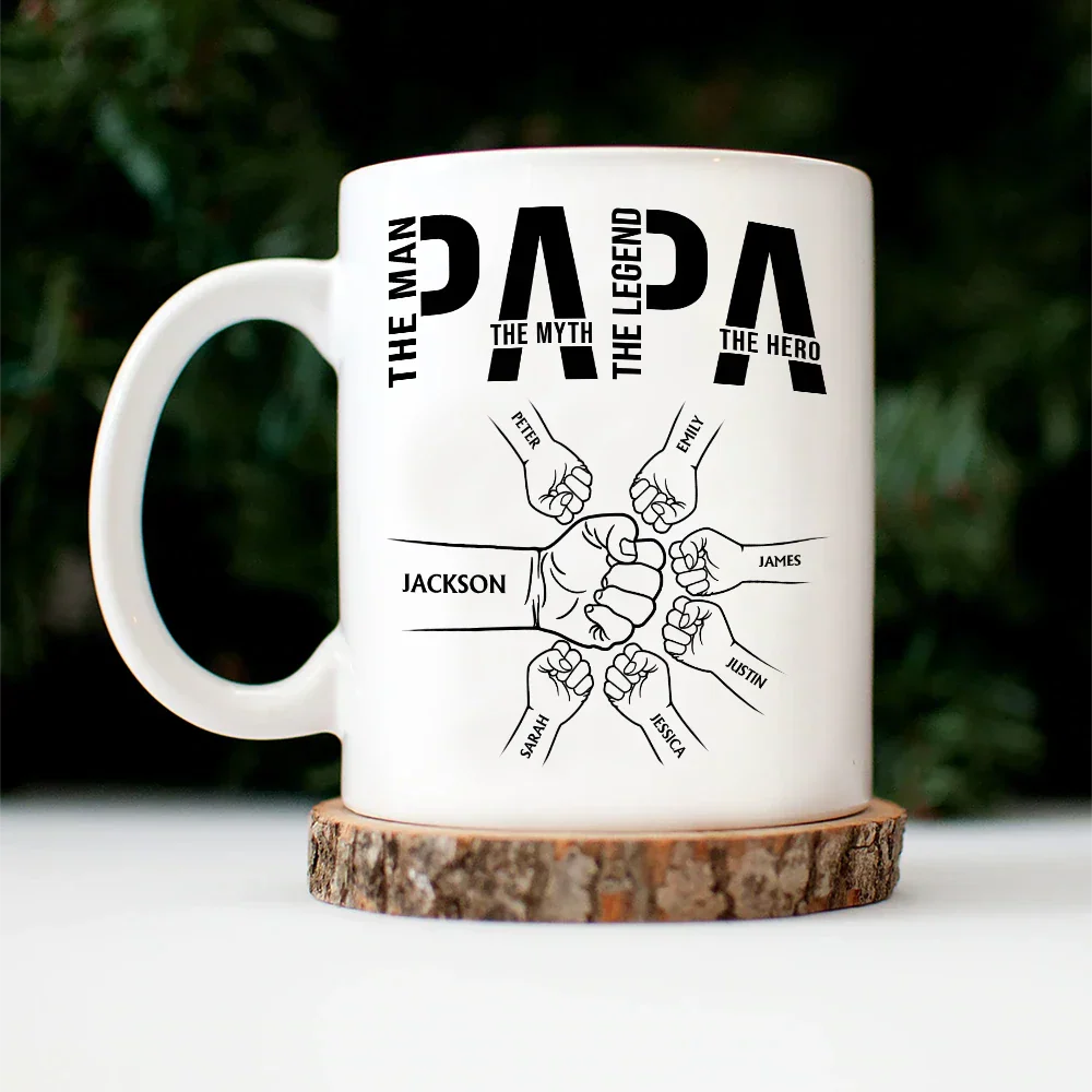 Papa The Man The Myth The Legend The Hero - Personalized Mug - Image 4