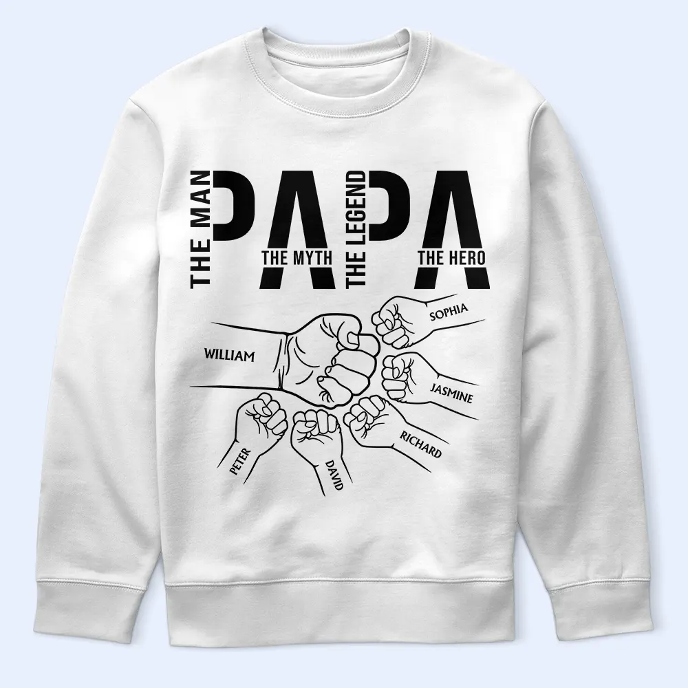 Papa The Man The Myth The Legend The Hero - Personalized T Shirt - Image 5