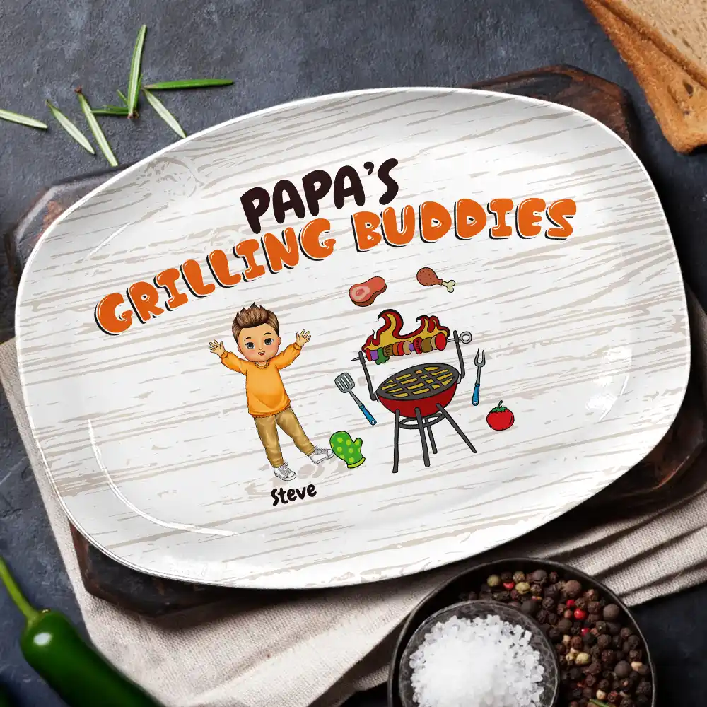 Papa's Grilling Buddies - Gift For Grandpa, Dad, Father - Personalized Plate - Image 2