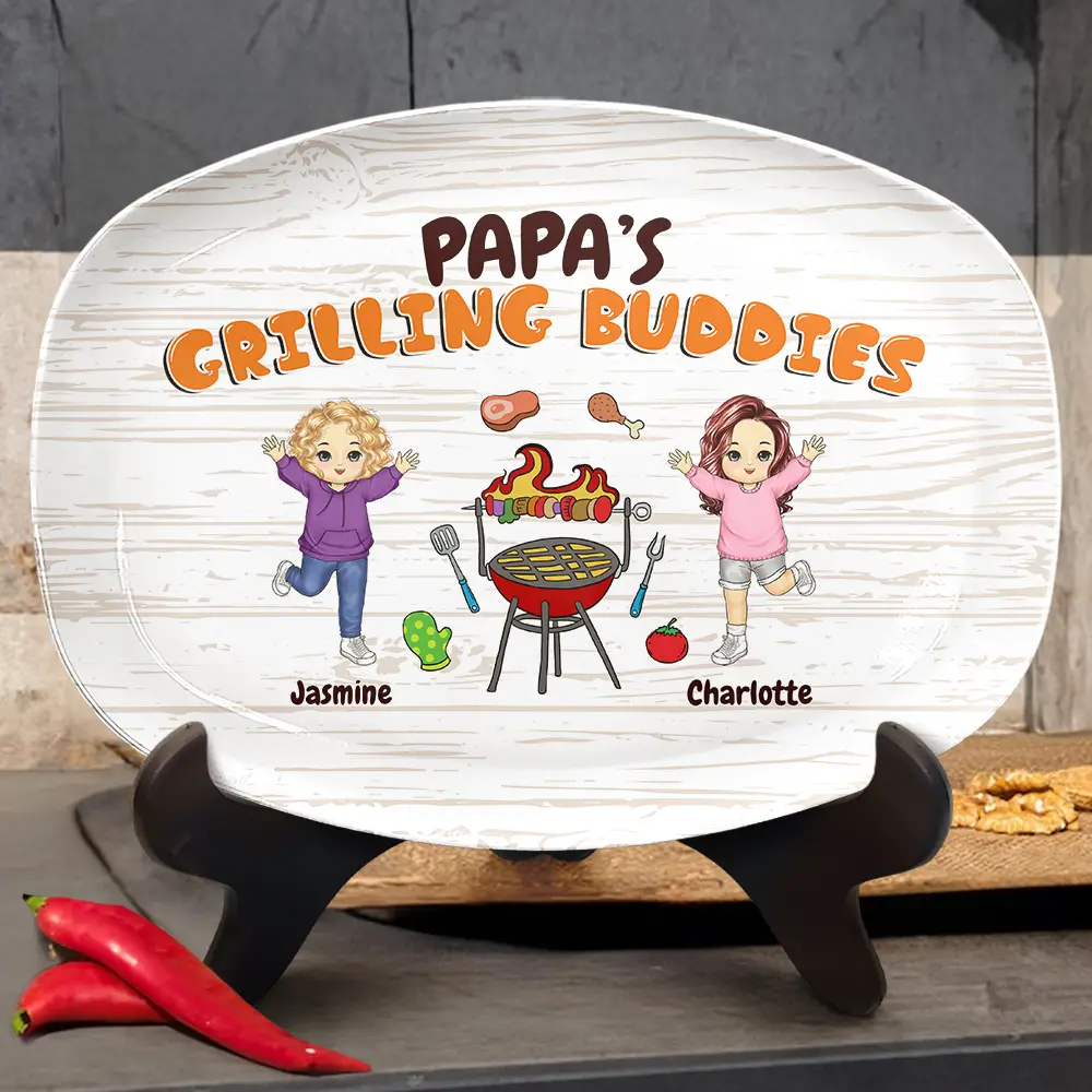 Papa's Grilling Buddies - Gift For Grandpa, Dad, Father - Personalized Plate - Image 3