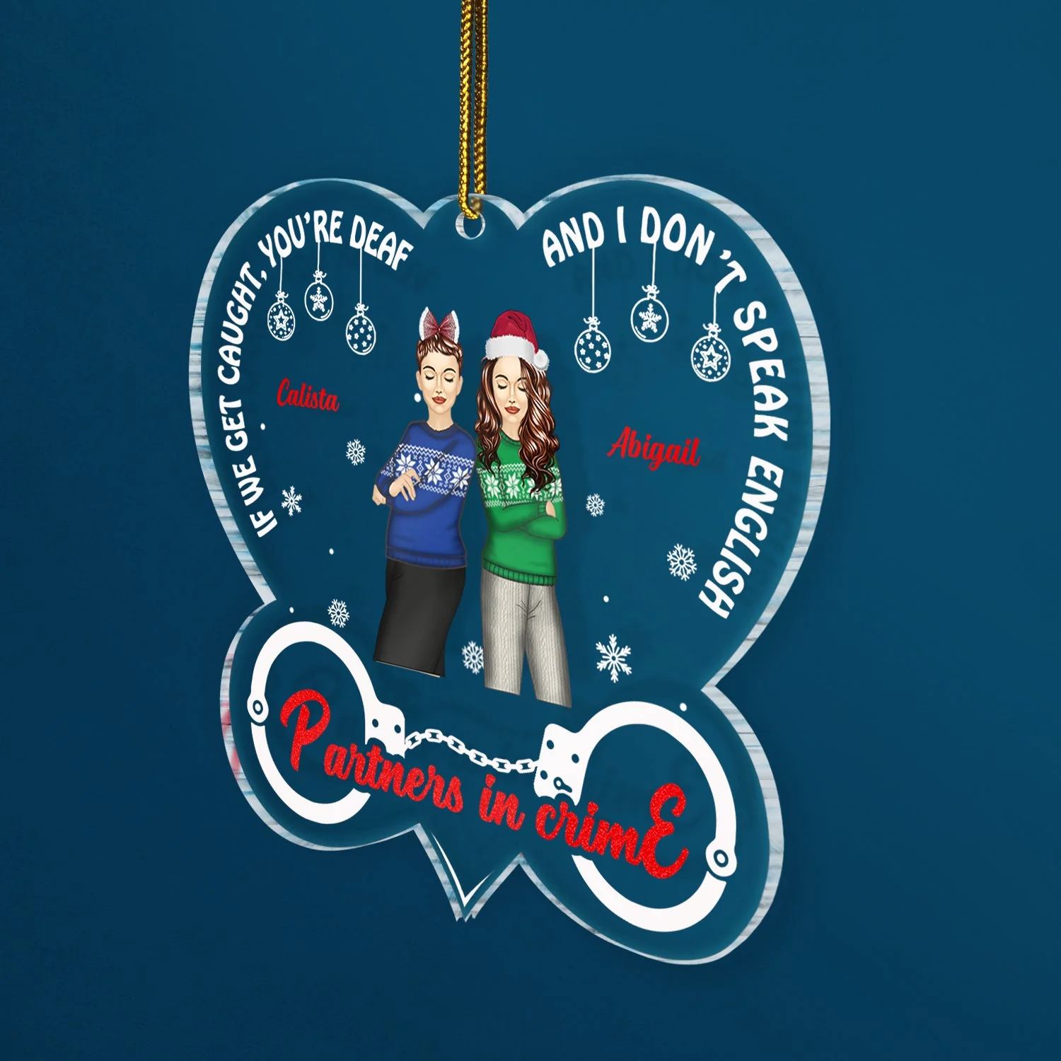 Partners In Crime - Christmas Gift For Besties - Personalized Custom Shaped Acrylic Ornament - Image 2