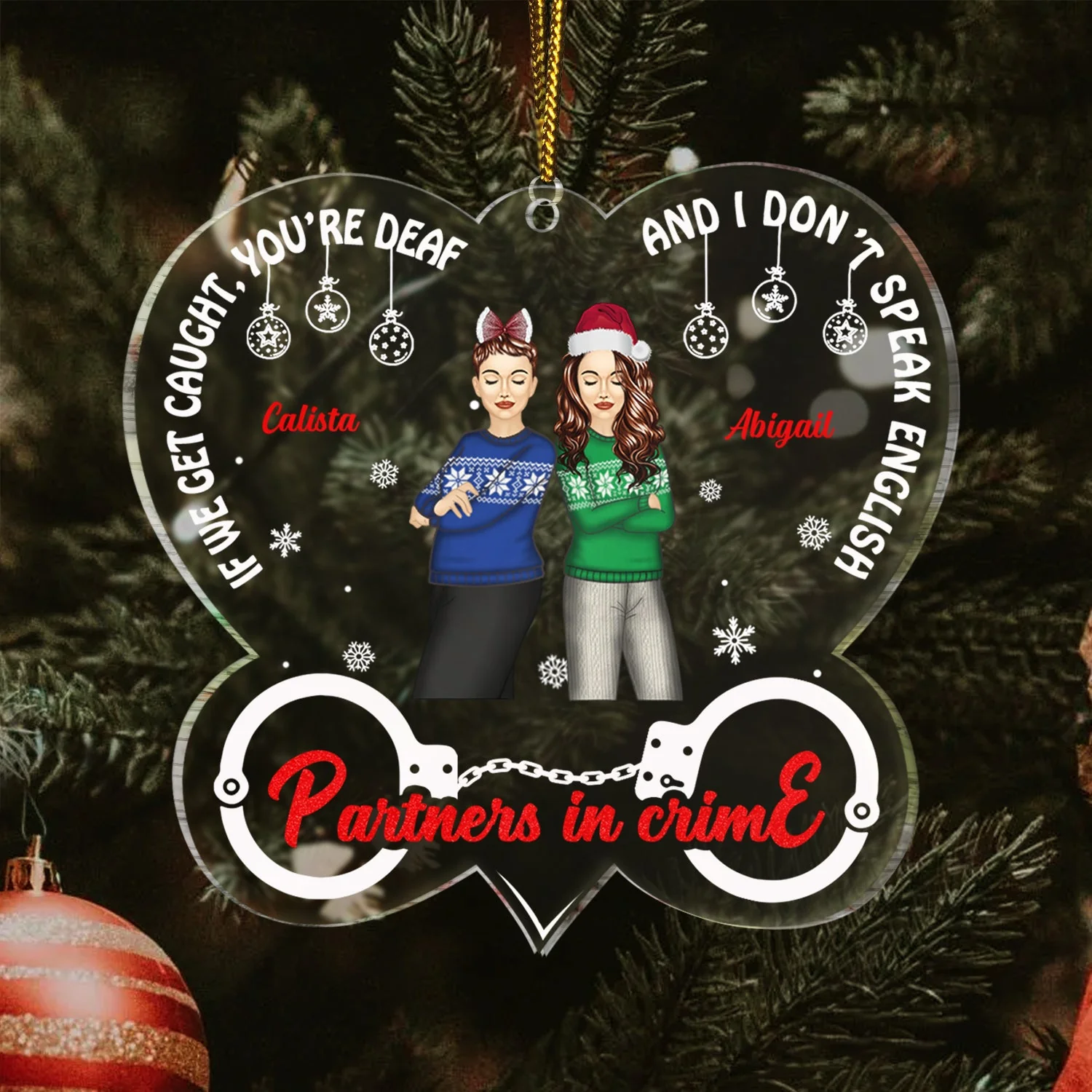 Partners In Crime - Christmas Gift For Besties - Personalized Custom Shaped Acrylic Ornament - Image 3