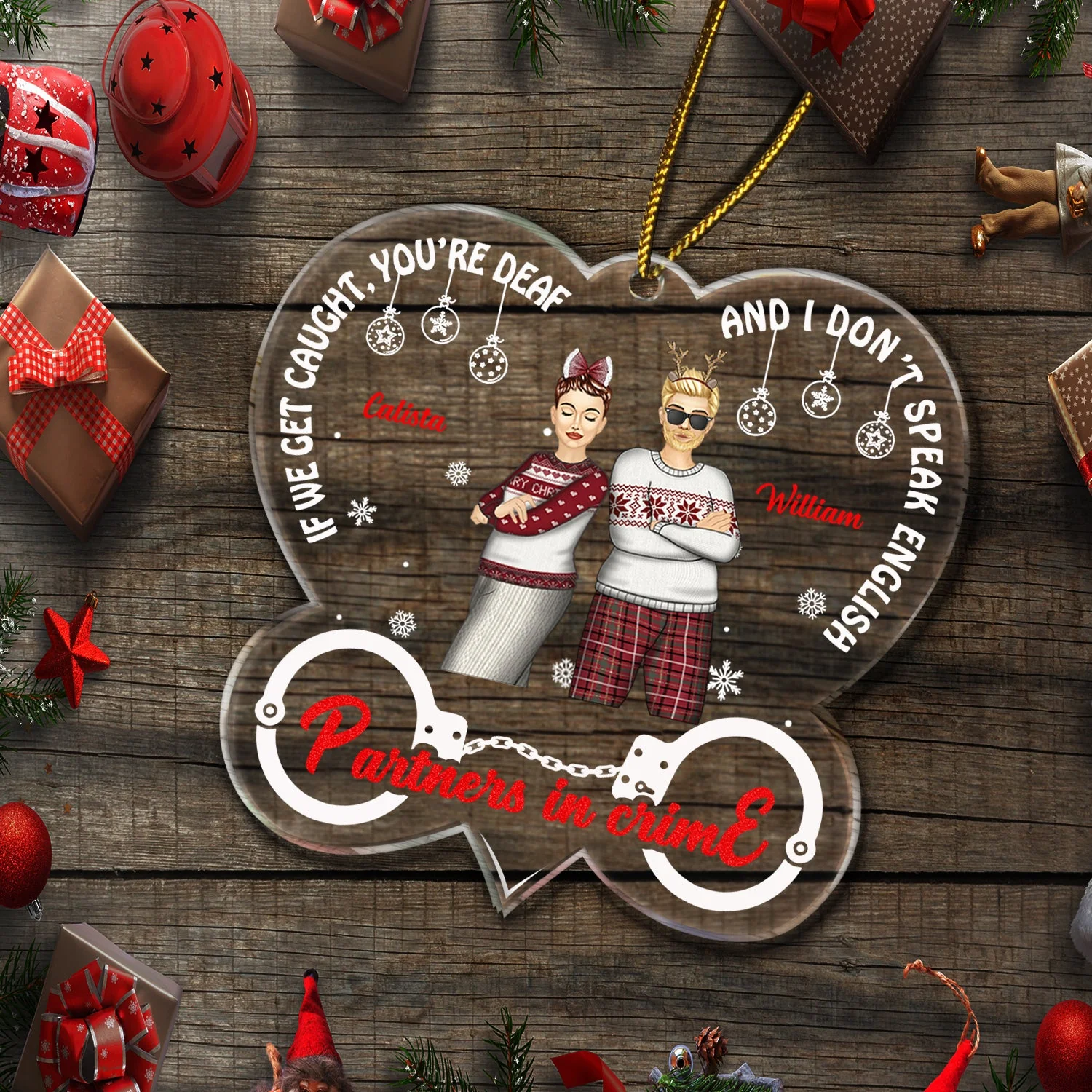 Partners In Crime - Christmas Gift For Besties - Personalized Custom Shaped Acrylic Ornament - Image 5