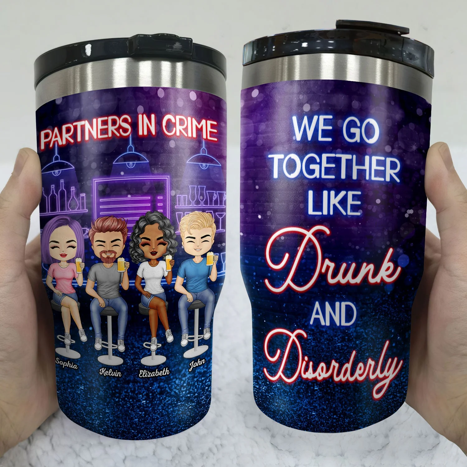 Partners In Crime Just Remember If We Get Caught Best Friends - Bestie BFF Gift - Personalized Custom Triple 3 In 1 Can Cooler - Image 3