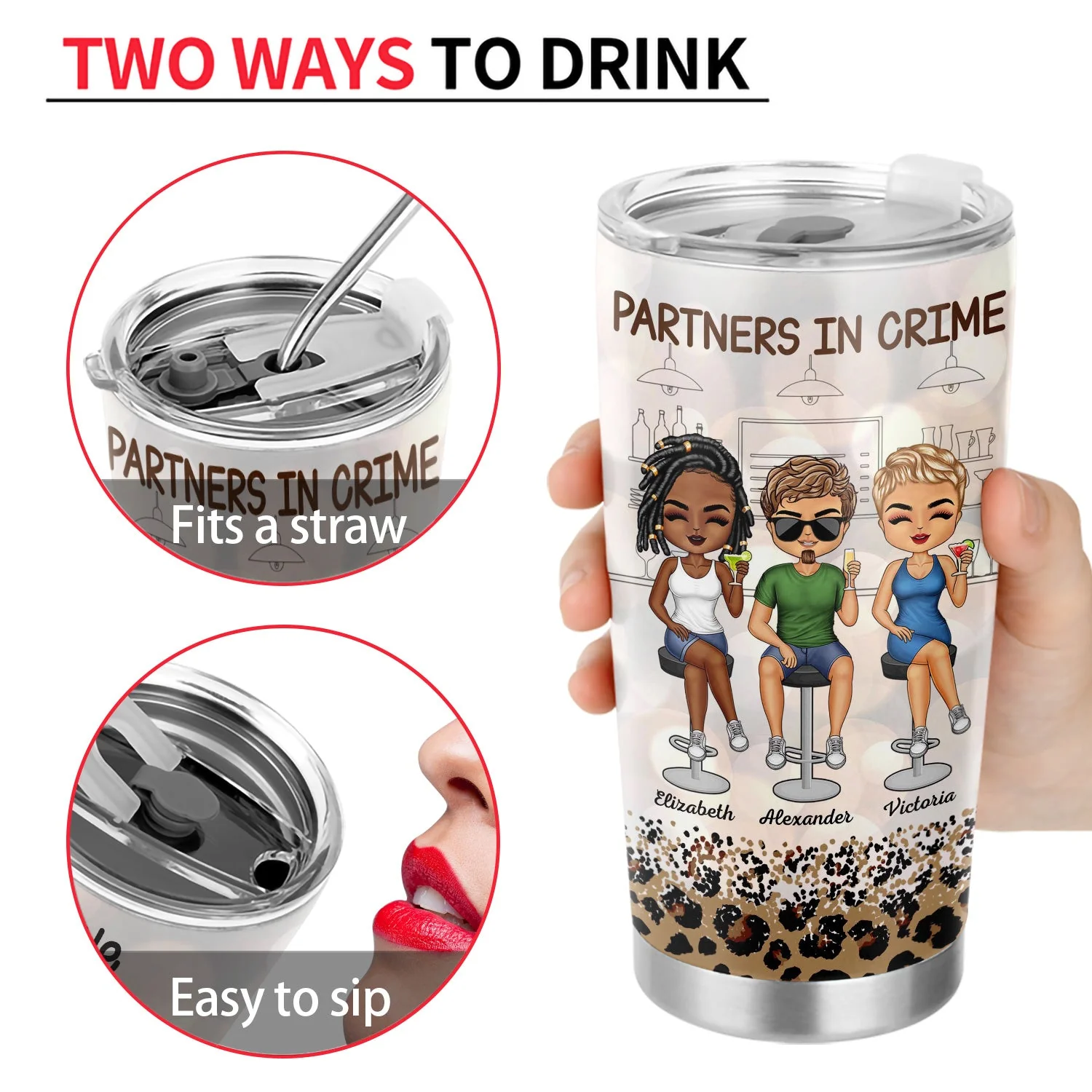 Partners In Crime Just Remember If We Get Caught Leopard Pattern Best Friends - Bestie BFF Gift - Personalized Custom Tumbler - Image 4