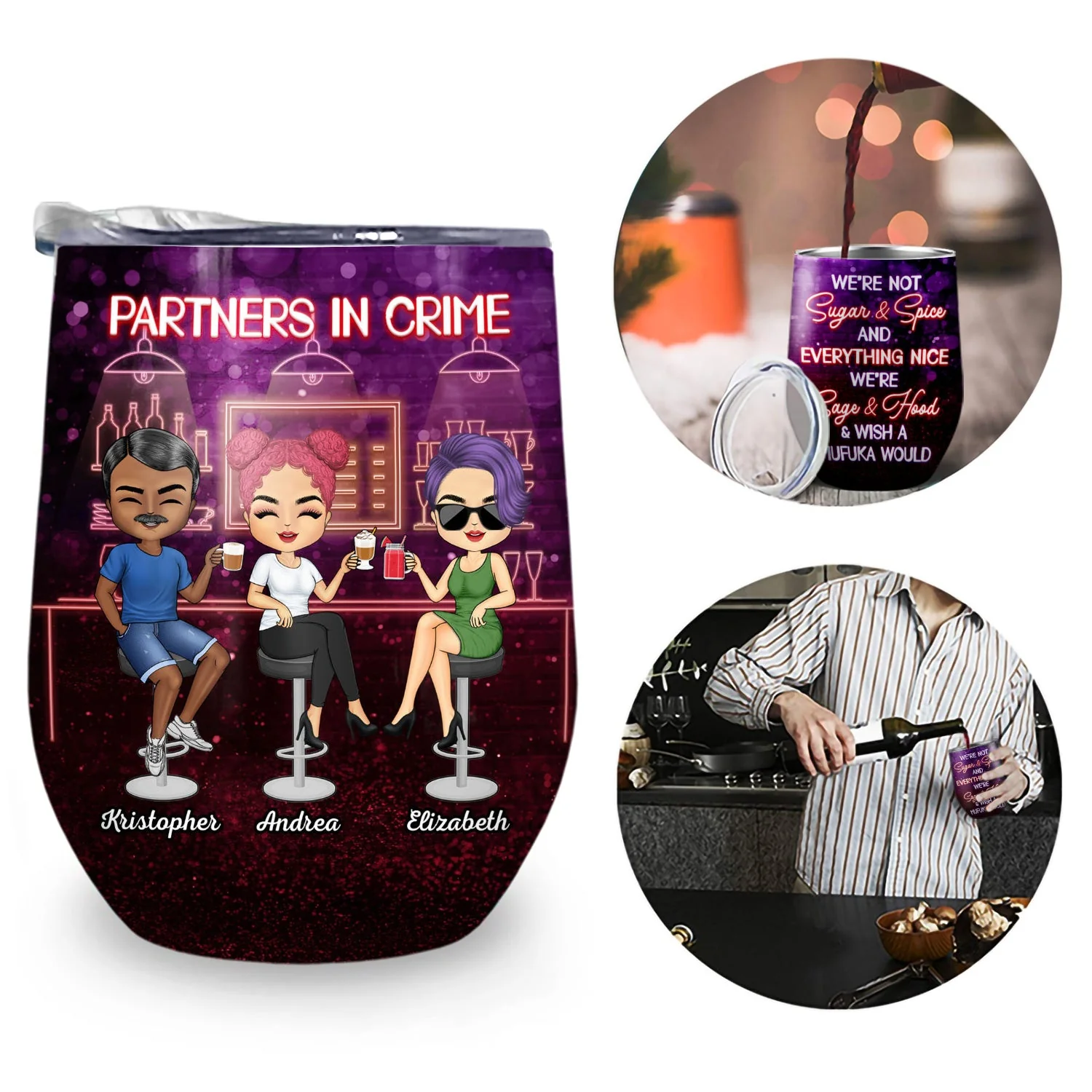 Partners In Crime Just Remember If We Get Caught Party Best Friends - Bestie BFF Gift - Personalized Custom Wine Tumbler - Image 2