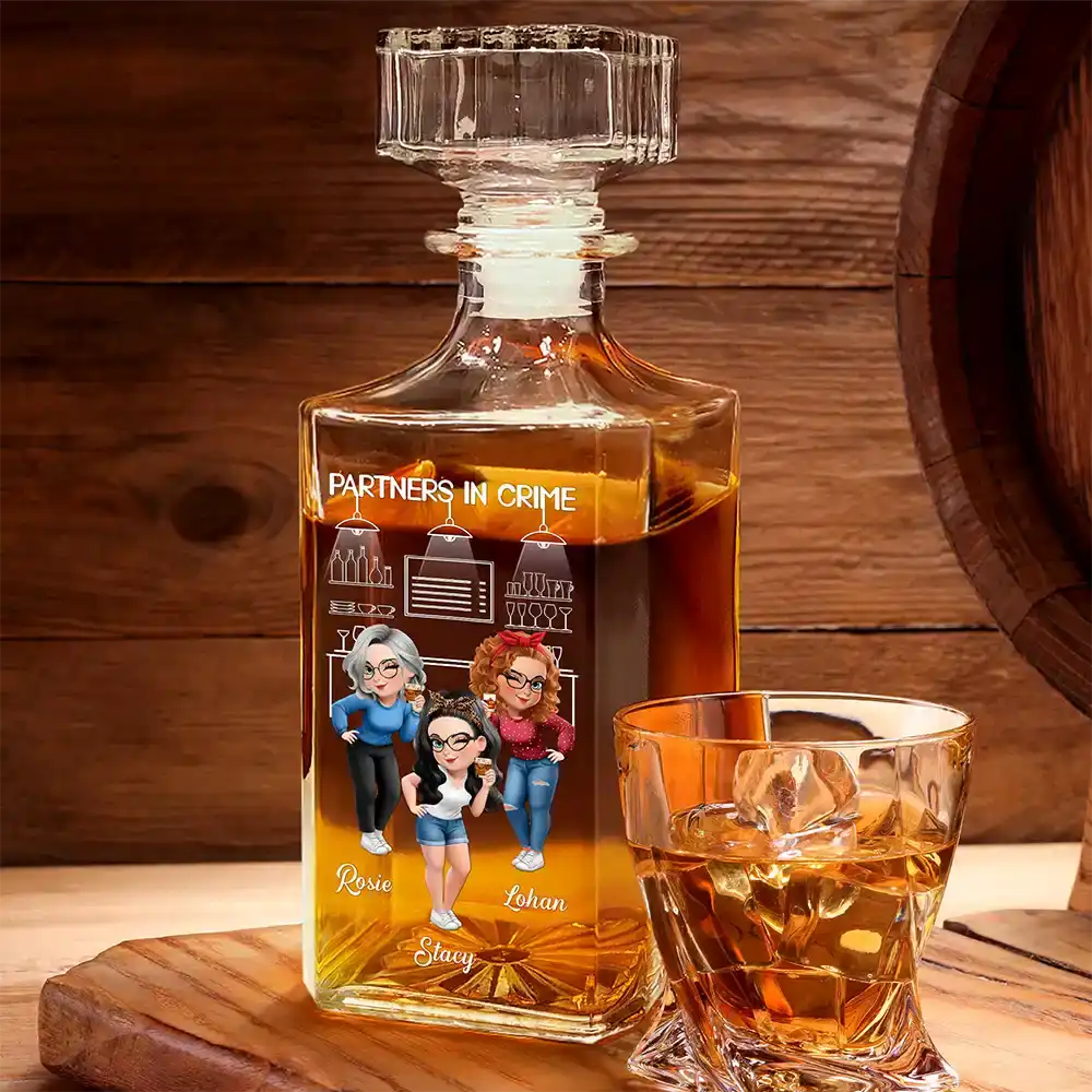 Partners In Crime Just Remember If We Get Caught - Personalized Square Whiskey Bottle - Image 2