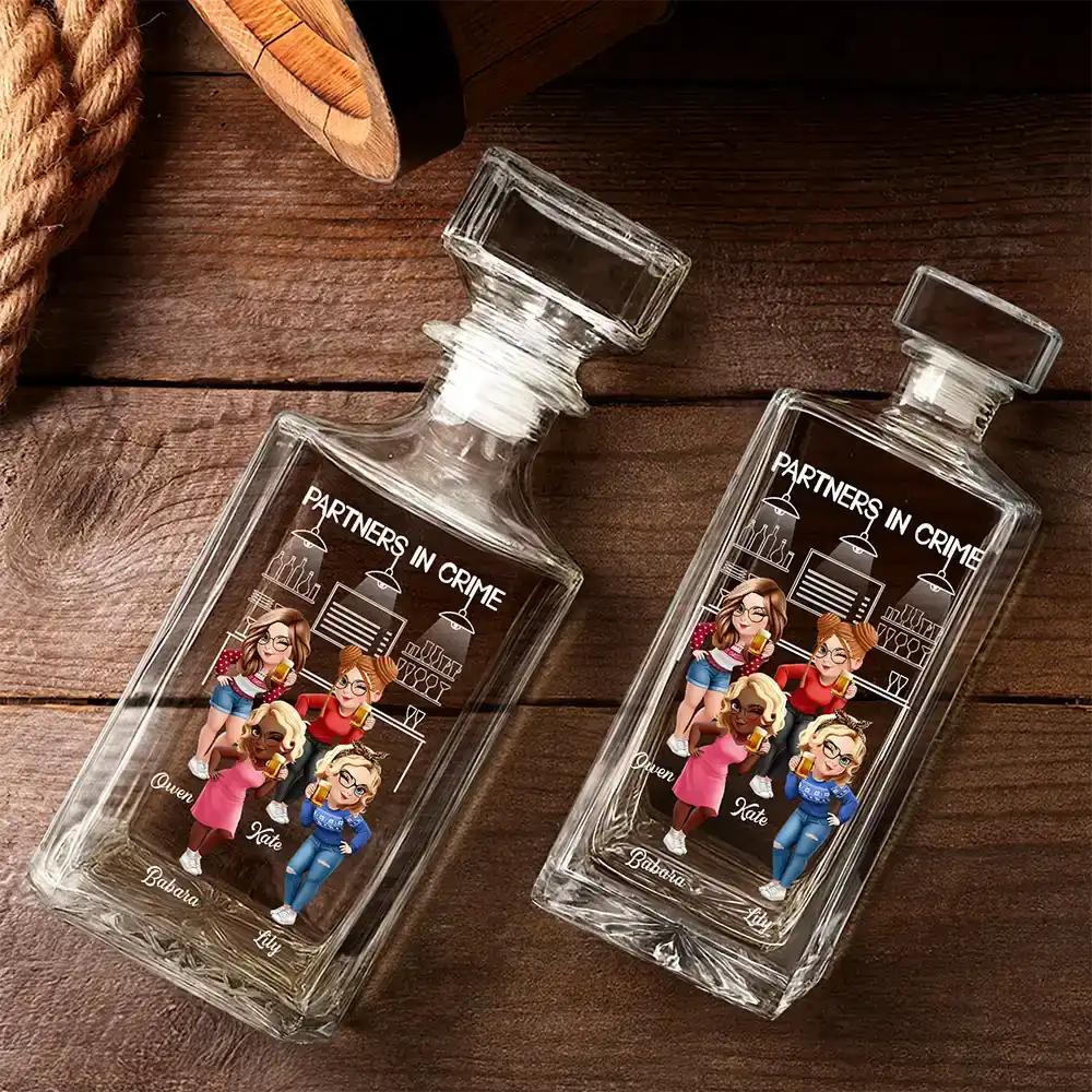 Partners In Crime Just Remember If We Get Caught - Personalized Square Whiskey Bottle - Image 3
