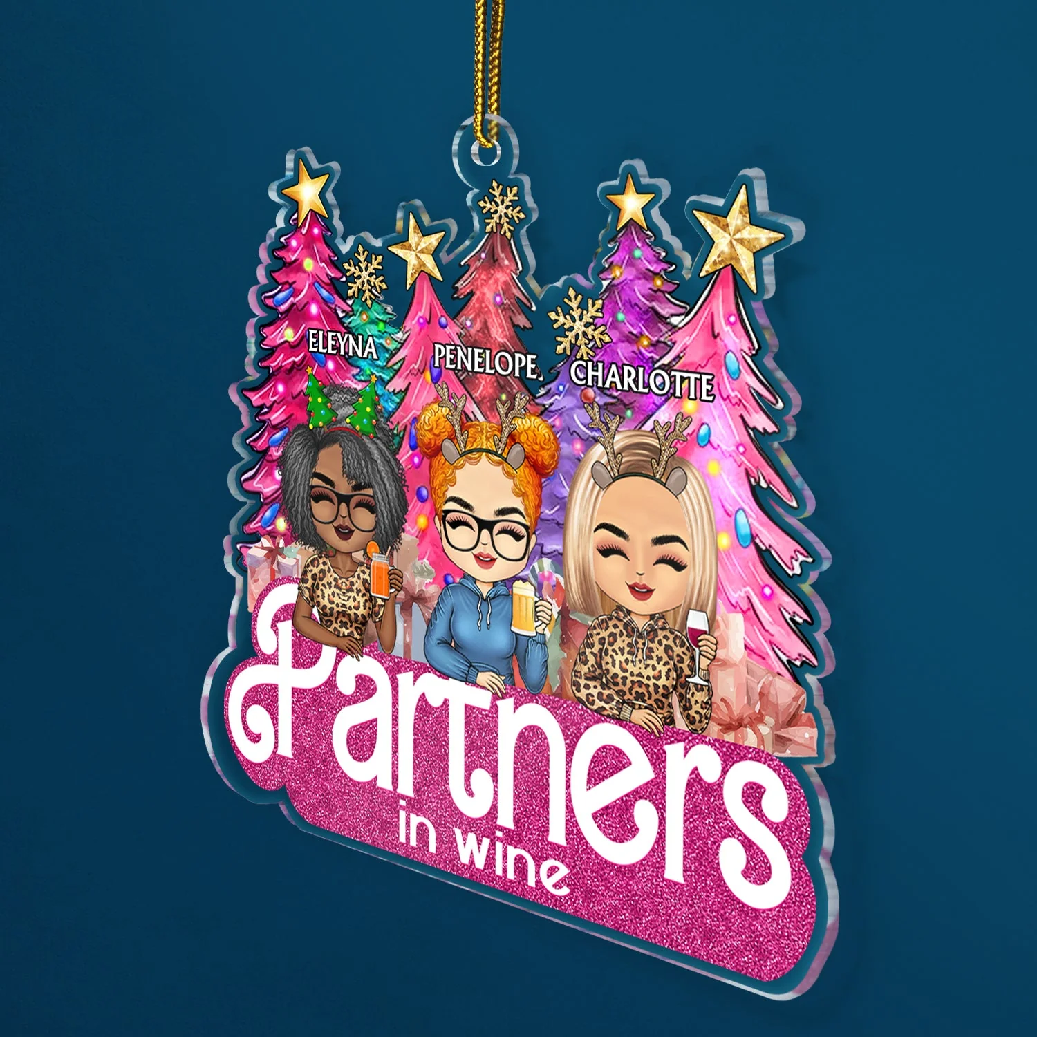 Partners In Crime Pine Tree Chibi - Christmas Gifts For Besties, Friends - Personalized Cutout Acrylic Ornament - Image 2