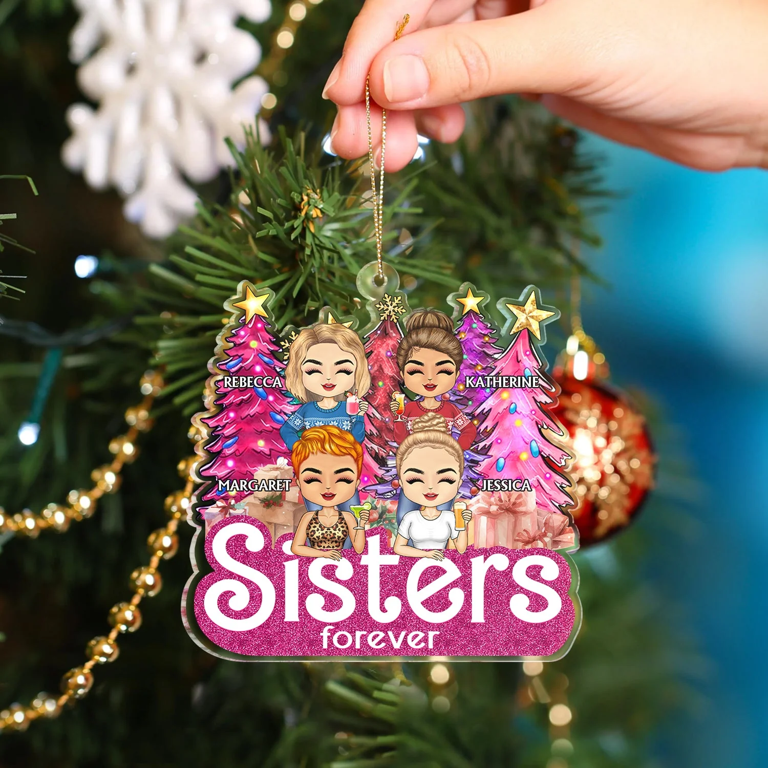 Partners In Crime Pine Tree Chibi - Christmas Gifts For Besties, Friends - Personalized Cutout Acrylic Ornament - Image 4