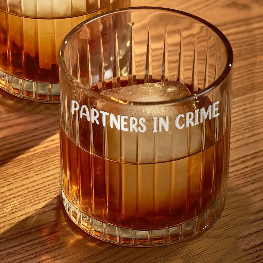 Partners In Crime Remember - Personalized Rocks Whiskey Glass - Image 4