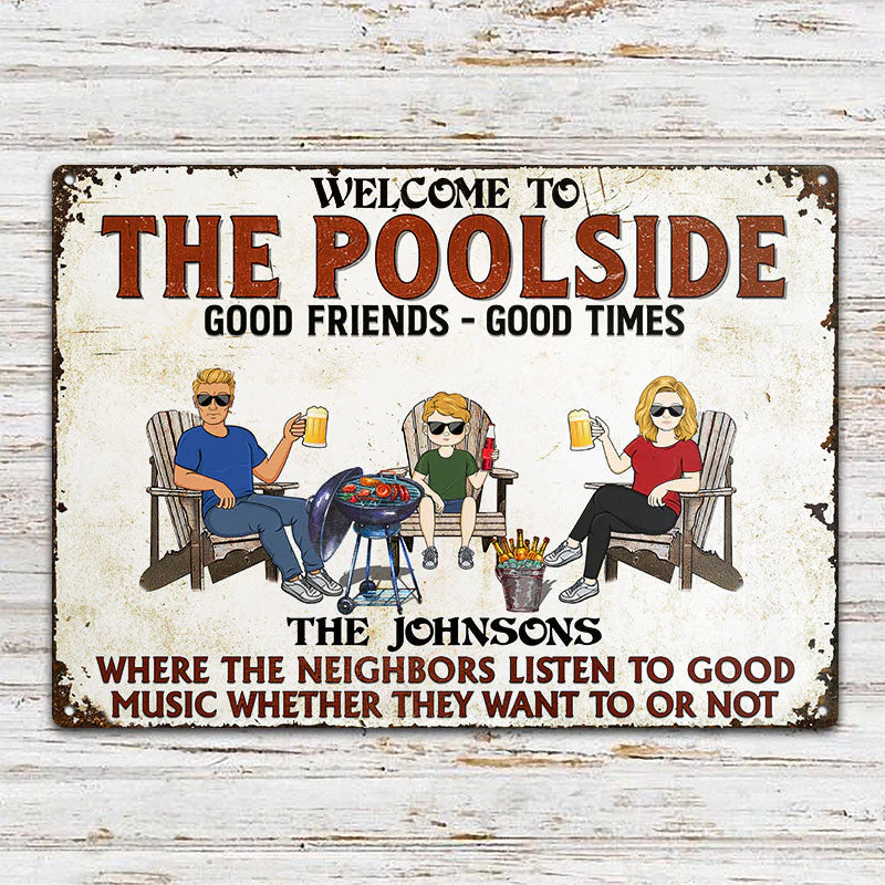 Patio Bar Grilling Listen To Good Music Family - Backyard Sign - Personalized Custom Classic Metal Signs - Image 2