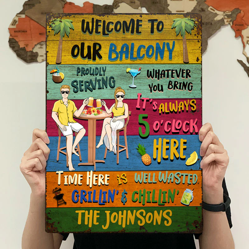 Patio Bar Welcome Grilling Chilling - Personalized Custom Classic Metal Signs - Image 4