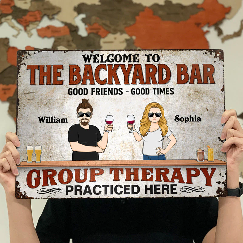 Patio Grilling Group Therapy Practiced Here Family Best Friends - Backyard Sign - Personalized Custom Classic Metal Signs - Image 3