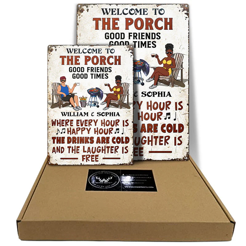 Patio Grilling Where Every Hour Is Happy Hour Couple Husband Wife - Backyard Sign - Personalized Custom Classic Metal Signs - Image 3