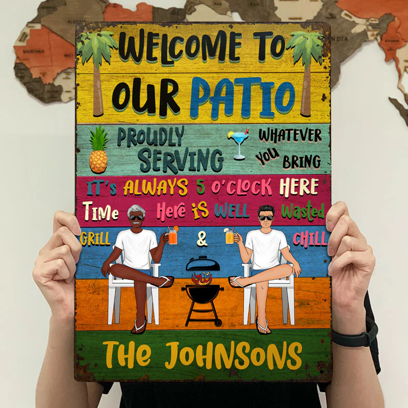 Patio Welcome Grilling Chilling - Gift For Couples - Personalized Custom Classic Metal Signs - Image 3
