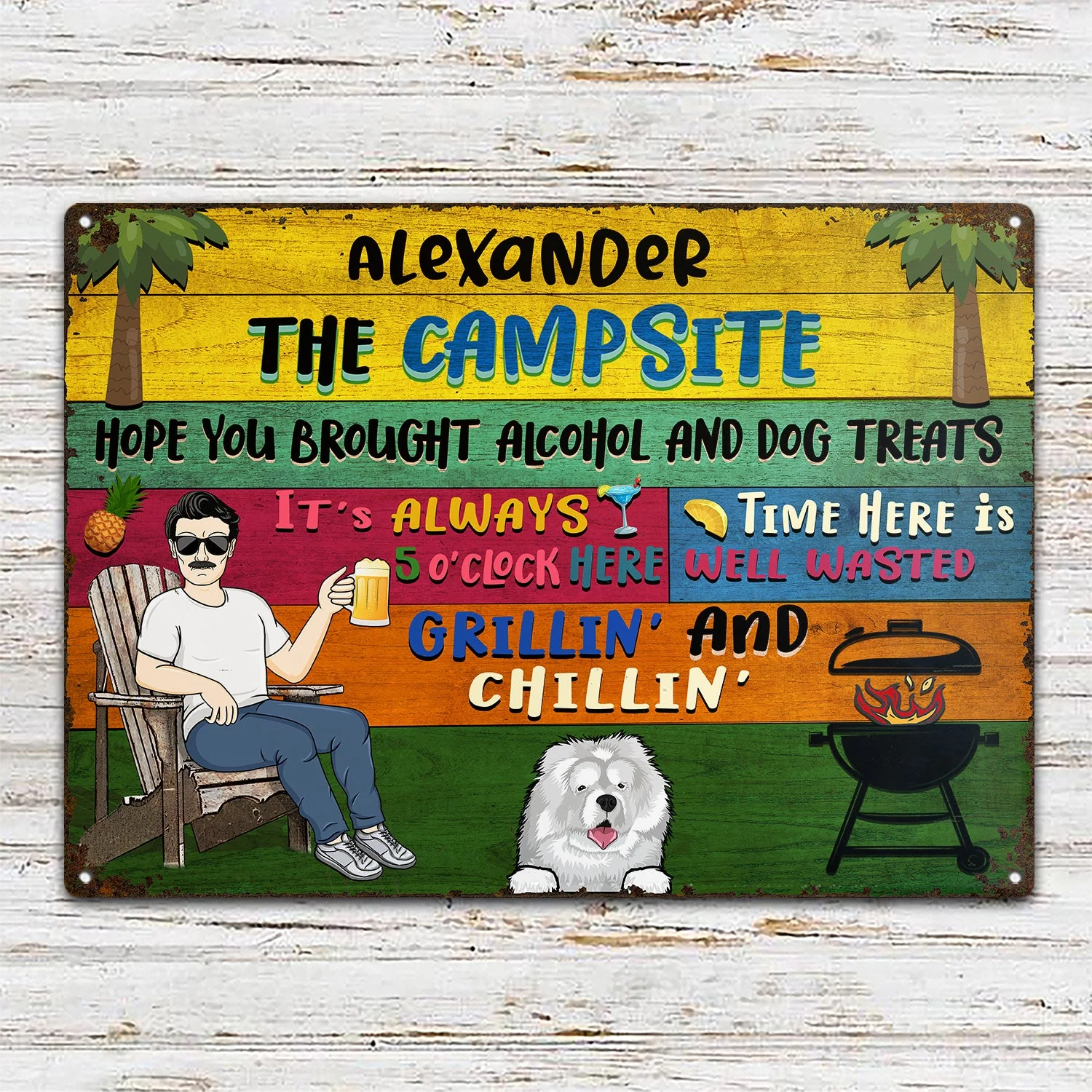 Patio Welcome Grilling Hope You Brought Alcohol Couple Single - Home Decor, Backyard Decor, Gift For Her, Him, Family, Dog Lovers - Personalized Custom Classic Metal Signs - Image 2