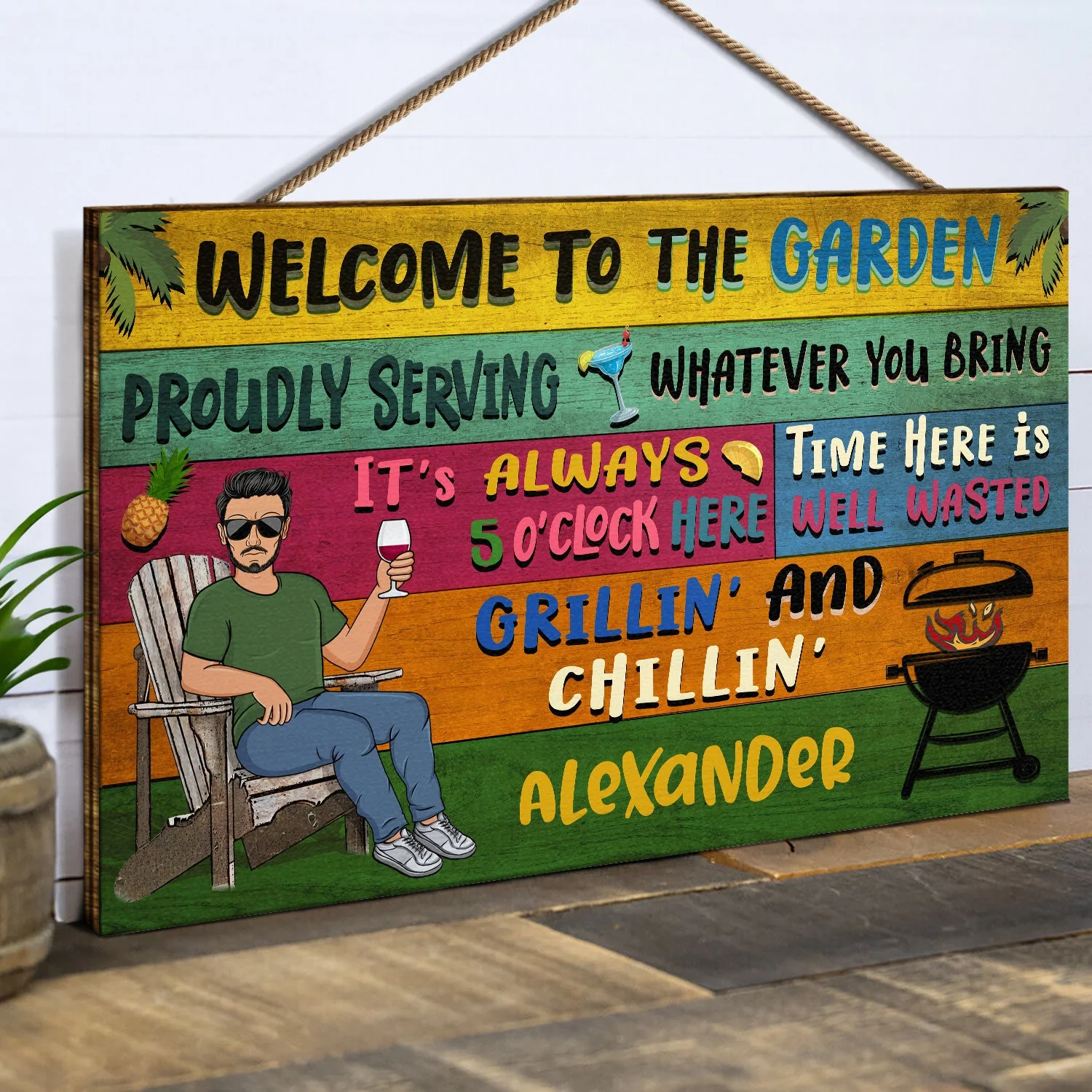 Patio Welcome Grilling Proudly Serving Whatever You Bring Couple Single - Home Decor, Backyard Decor, Gift For Her, Him, Family, Couples, Husband, Wife - Personalized Custom Wood Rectangle Sign - Image 2