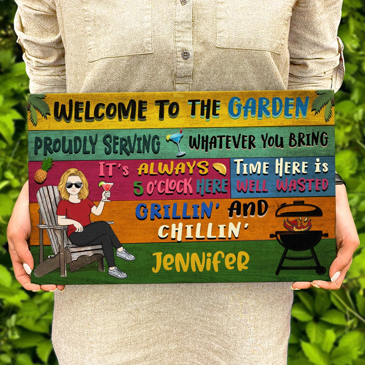Patio Welcome Grilling Proudly Serving Whatever You Bring Couple Single - Home Decor, Backyard Decor, Gift For Her, Him, Family, Couples, Husband, Wife - Personalized Custom Wood Rectangle Sign - Image 4