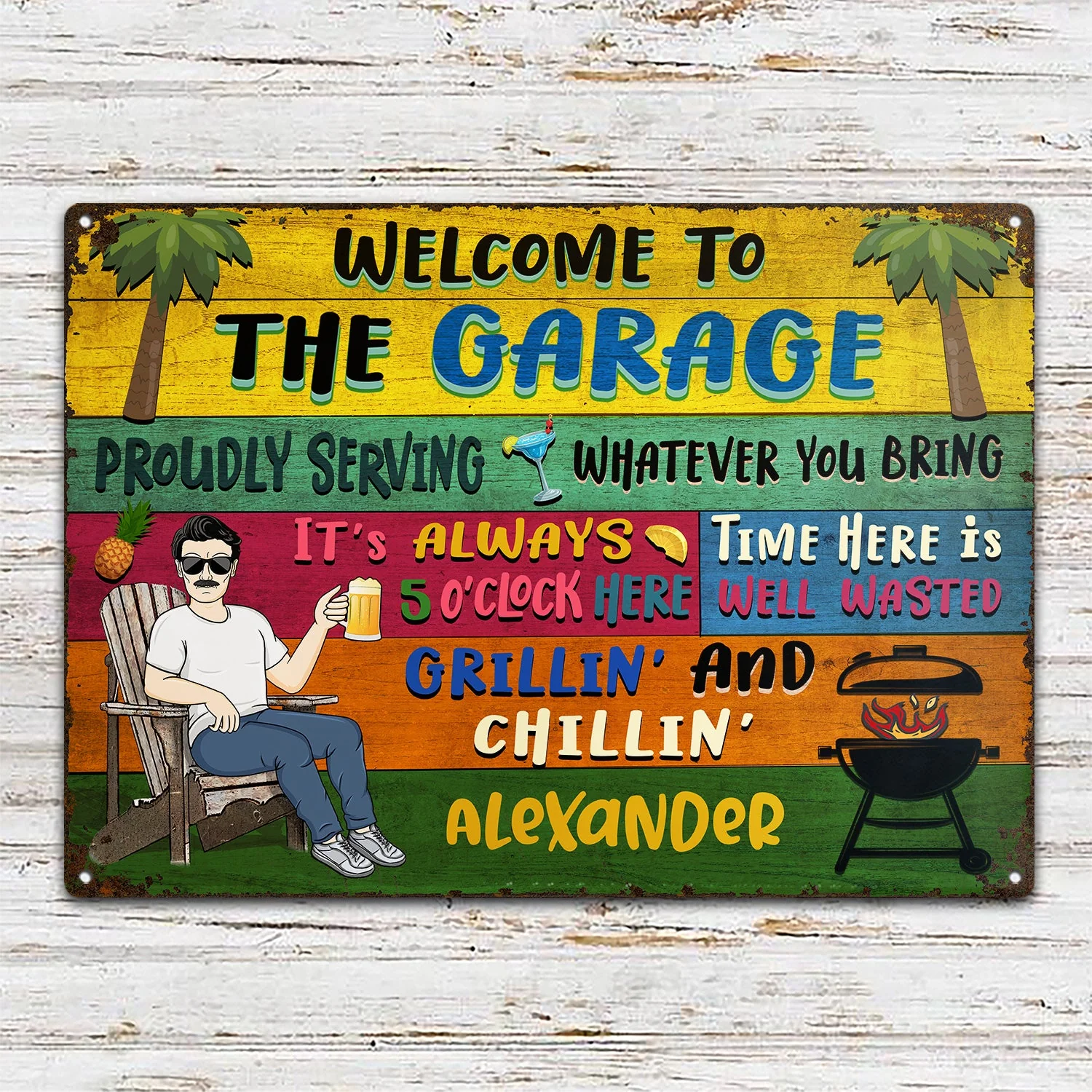 Patio Welcome Grilling Proudly Serving Whatever You Bring Couple Single Horizontal - Home Decor, Backyard Decor, Gift For Her, Him, Family, Husband, Wife - Personalized Custom Classic Metal Signs - Image 2