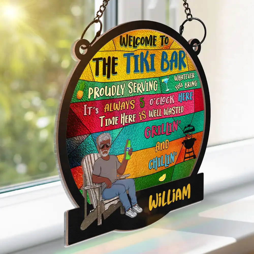 Patio Welcome Grilling Proudly Serving Whatever You Bring - Personalized Window Hanging Suncatcher Ornament - Image 3