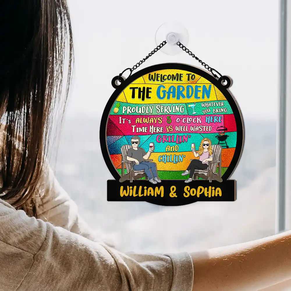 Patio Welcome Grilling Proudly Serving Whatever You Bring - Personalized Window Hanging Suncatcher Ornament - Image 4