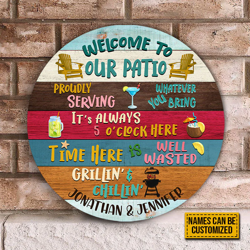 Patio Welcome Proudly Serving Custom Wood Circle Sign - Image 2