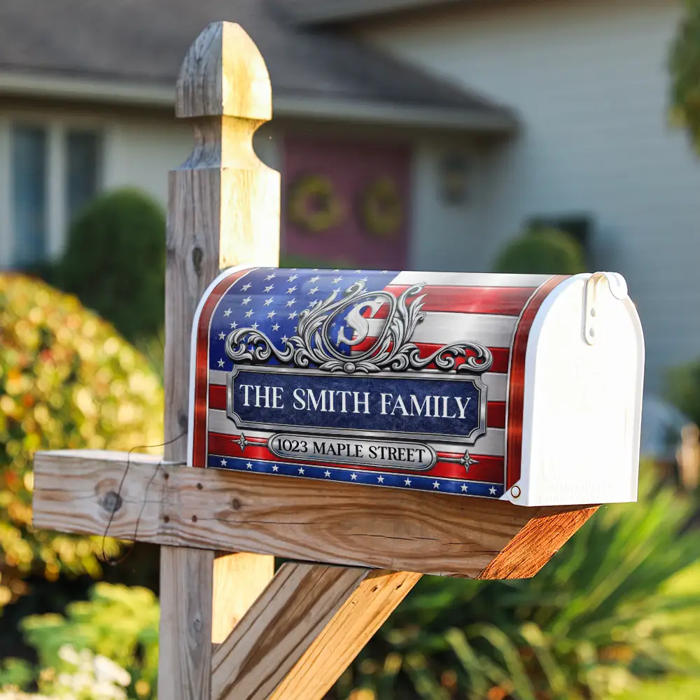 Patriotic Faux Metal Family Monogram - Personalized Mailbox Cover - Image 3