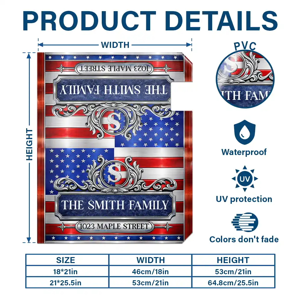Patriotic Faux Metal Family Monogram - Personalized Mailbox Cover - Image 6